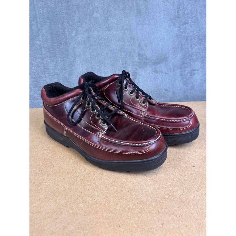 Rocky Mens 12M Burgundy Leather Work Oxford Shoes Lace Up Moc Toe Low Cut Chukka